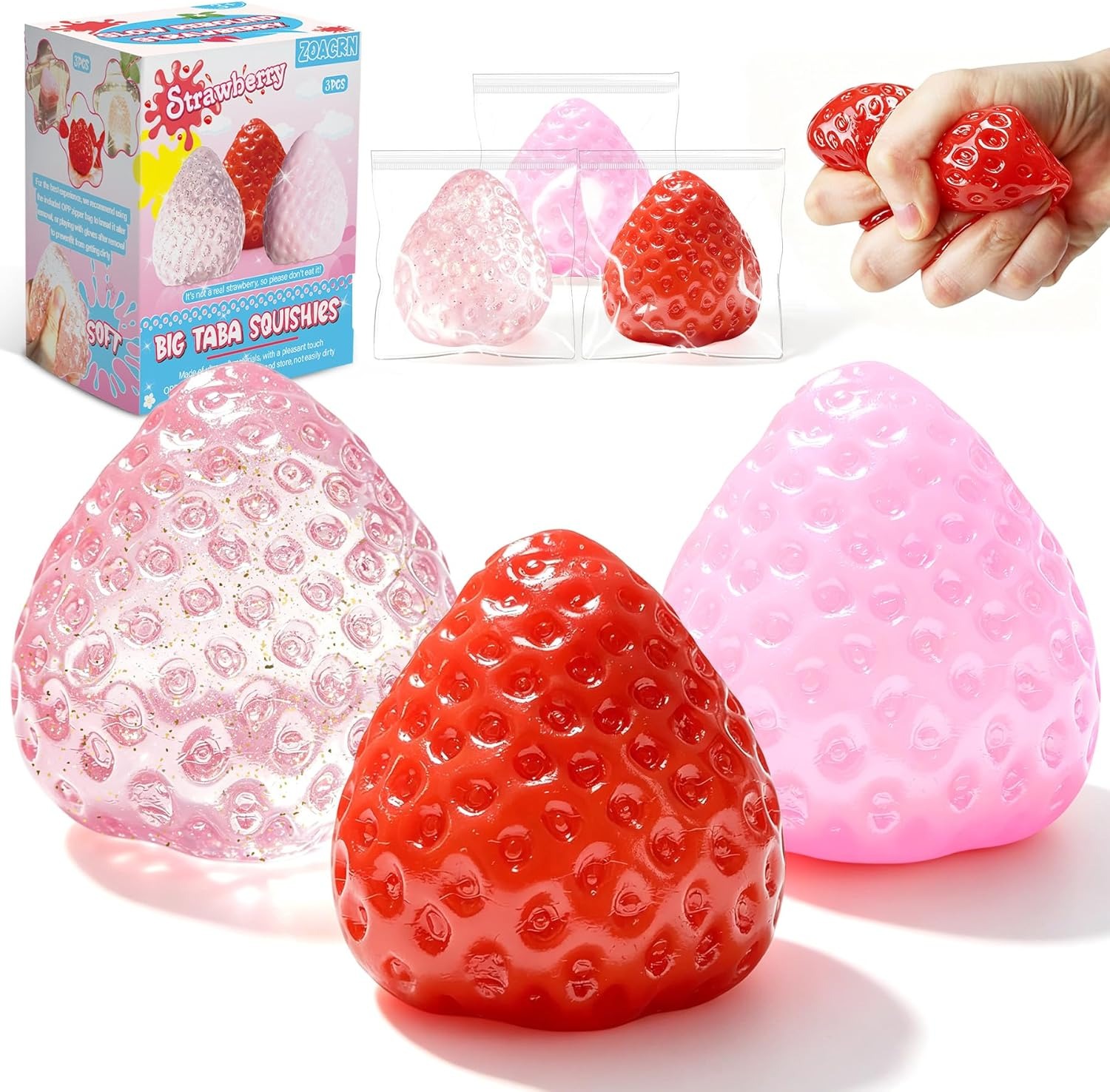 Party Games For Adults And Kids - 3Pcs Jumbo Strawberry Taba Squishy Soft