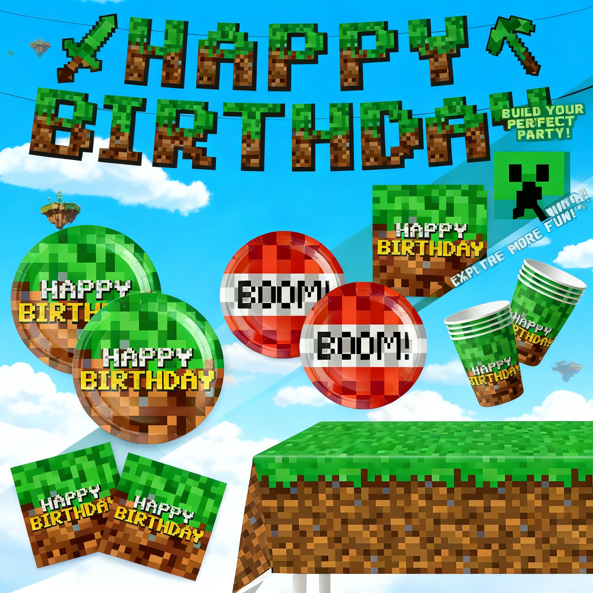 Party Games Good - Minecraft Themed Birthday Party Supplies Disposable