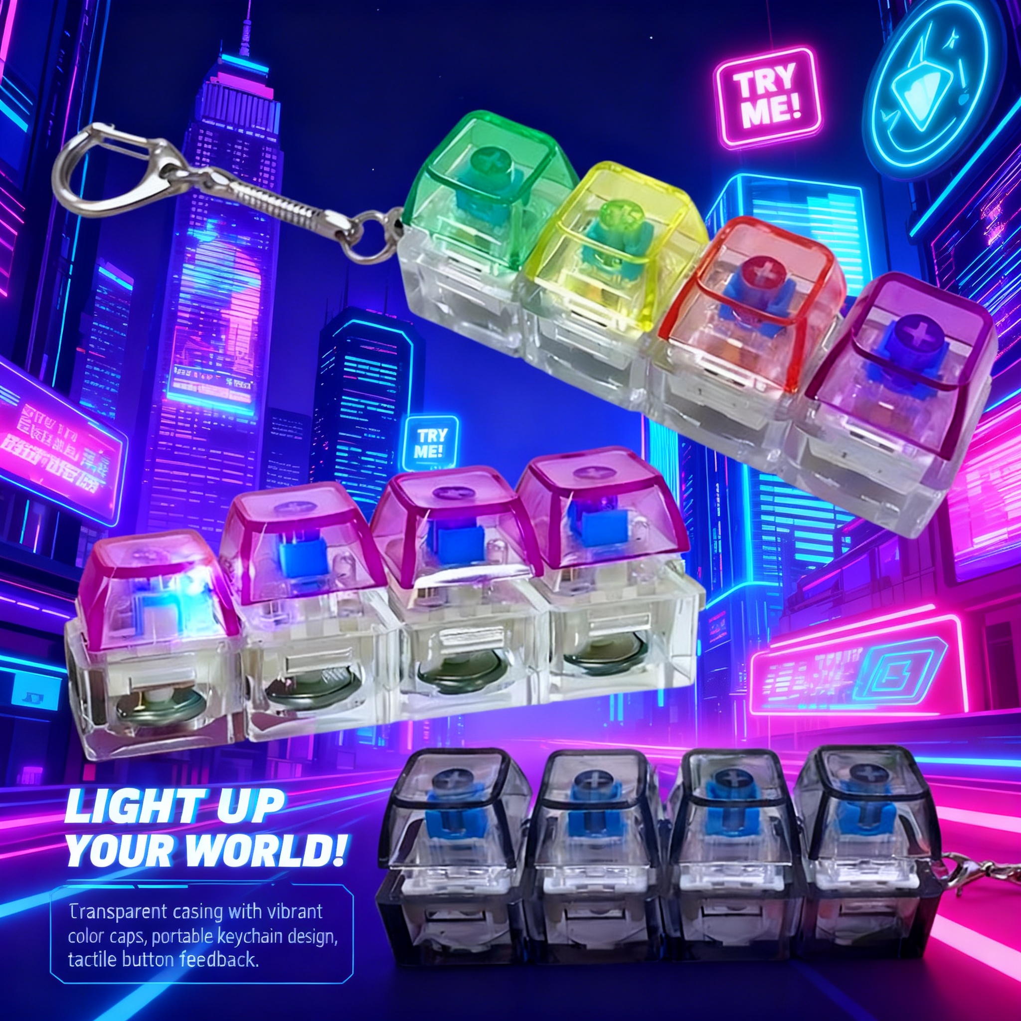 Party Games For Adults And Kids - LED Keyboard Keychain Fidget Toy Crystal